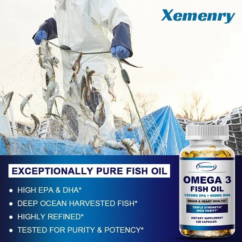 Omega 3 Fish Oil -  Support Brain Nervous System Good for Cardiovascular &amp; Skin Health Antioxidant