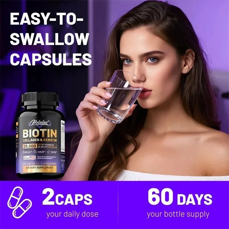 Biotin | Collagen | Keratin Supplement - Moisturize Skin, Promote Nail Growth, Anti-aging, Reduce Gray Hair and Hair Loss