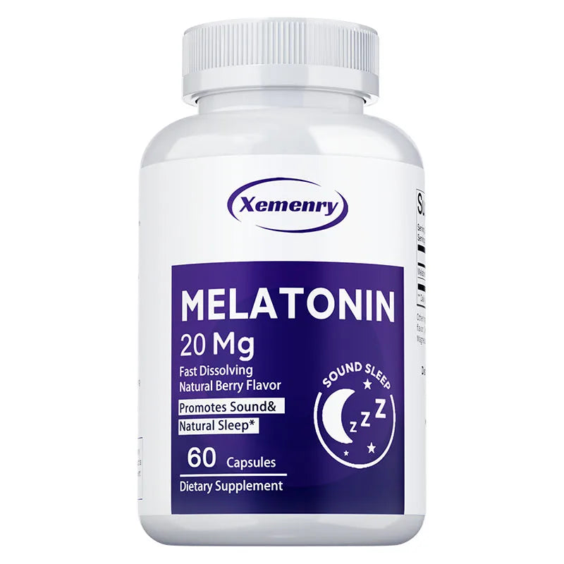 Melatonin Capsules 20mg - Supports Relaxation, Improve Sleep Quality, Promote Deep Sleep, Relieve Stress, and Increase Energy