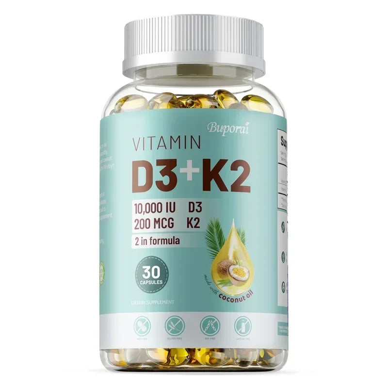 Vitamin D3 + K2 - Supplement for Bones, Heart and Teeth, Promotes Calcium Absorption, Bone Regeneration, Immunity