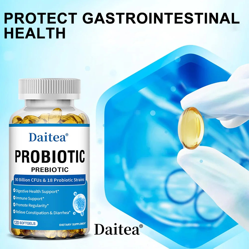 Prebiotics and Probiotics 90 Billion CFUs, Dietary Supplement for Women &amp; Men, Immune, Digestive, Gut Health, 30/60/120 Capsules