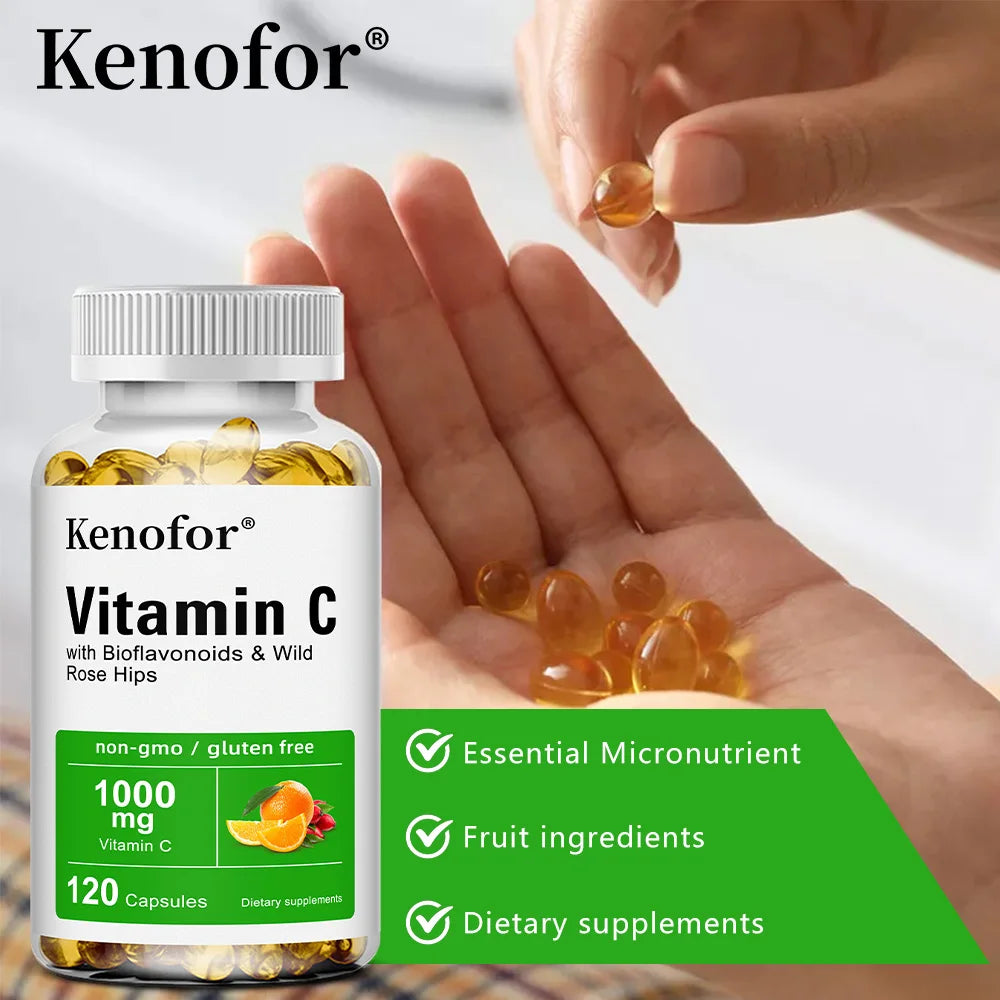 Vitamin C 1000 Mg - with Citrus, Rosehip, Immune Support, Collagen Production, Skin Health, Antioxidant, 120 Capsules