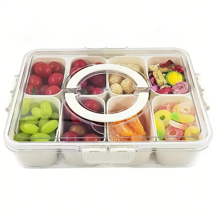 2 Grid/4 Grid /8 Grid Snack Box Container, Portable Travel Charcuterie Board with Lid, Refrigerator Food Storage Box Organizer