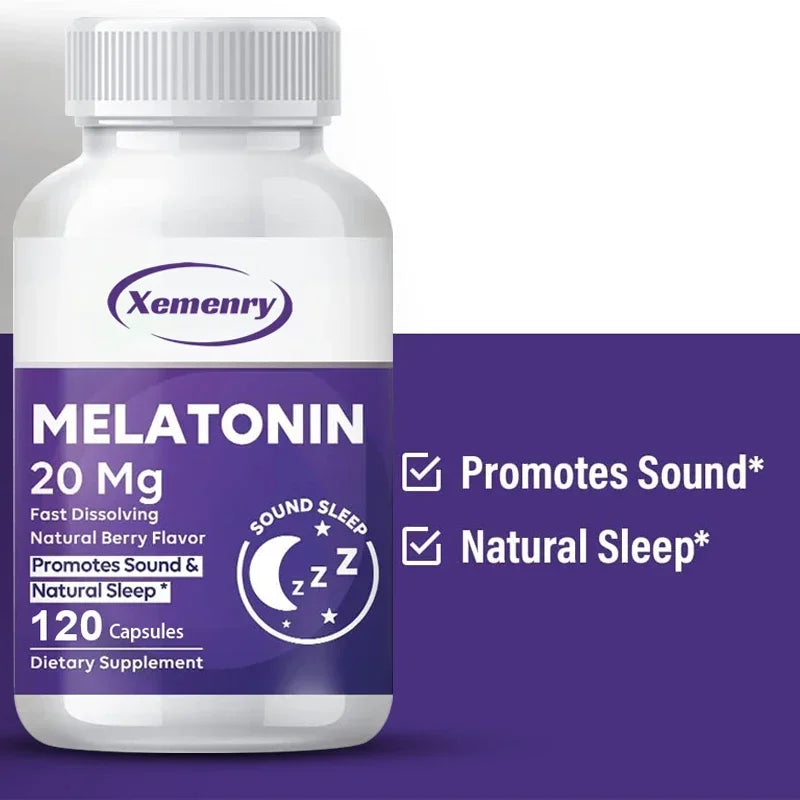 Melatonin Capsules 20mg - To Sleep, Relaxation, Stress, Promote Deep Sleep and Healthy Sleep, Non-GMO