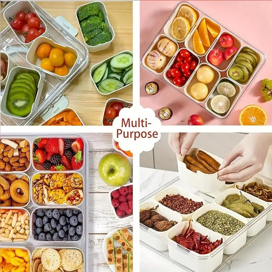 2 Grid/4 Grid /8 Grid Snack Box Container, Portable Travel Charcuterie Board with Lid, Refrigerator Food Storage Box Organizer