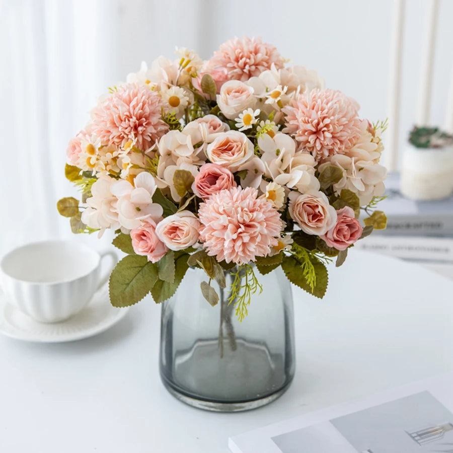 1PC Chamomile Combination Artificial Flowers For Festival Wreath Home Dining Table Bonsai Decoration Wedding Arch Accessories