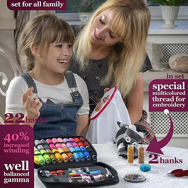 A Compact Travel Sewing Kit That Includes Needles, Threads, Scissors, and Other Emergency Repair Items, Featuring A Mix of Basic