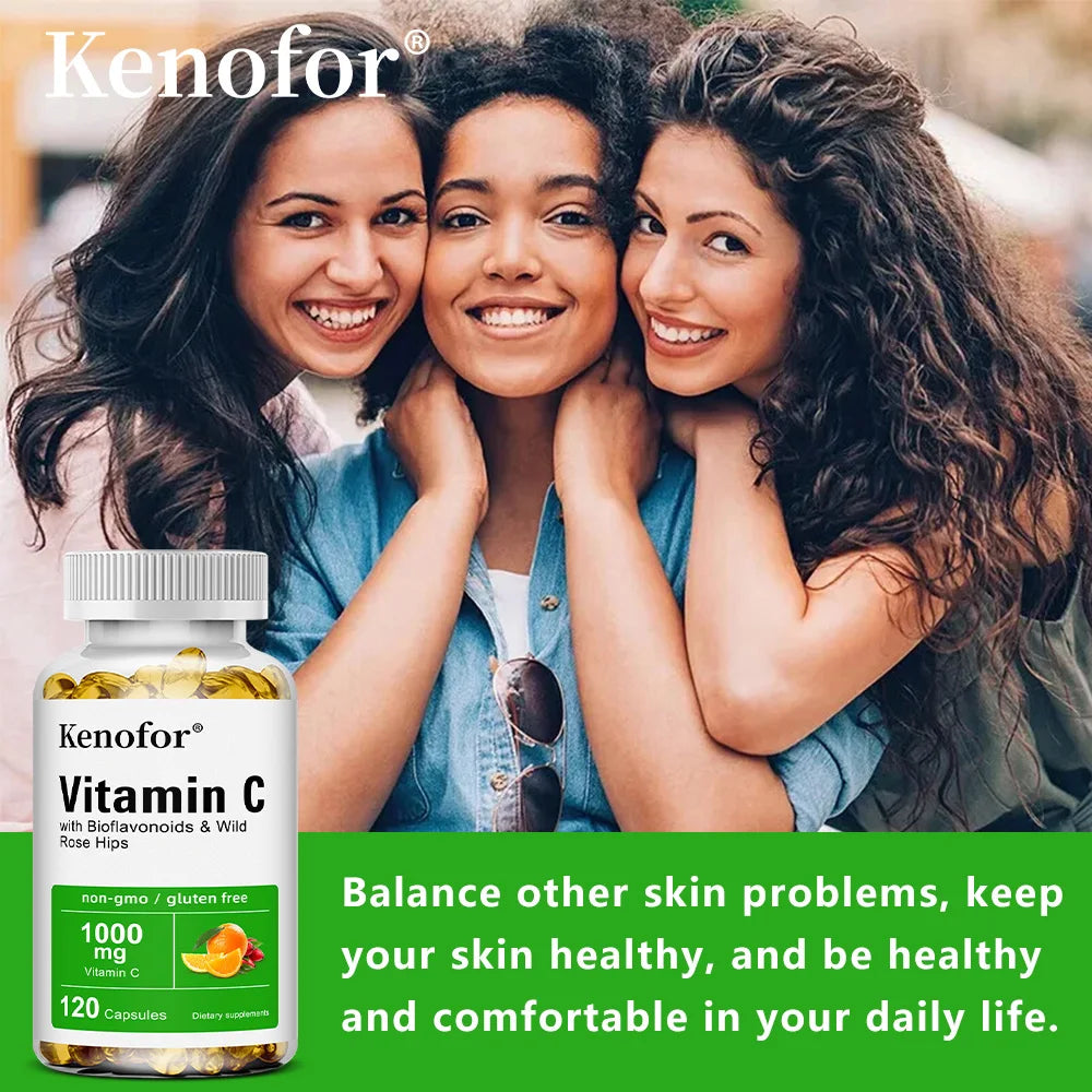 Vitamin C 1000 Mg - with Citrus, Rosehip, Immune Support, Collagen Production, Skin Health, Antioxidant, 120 Capsules