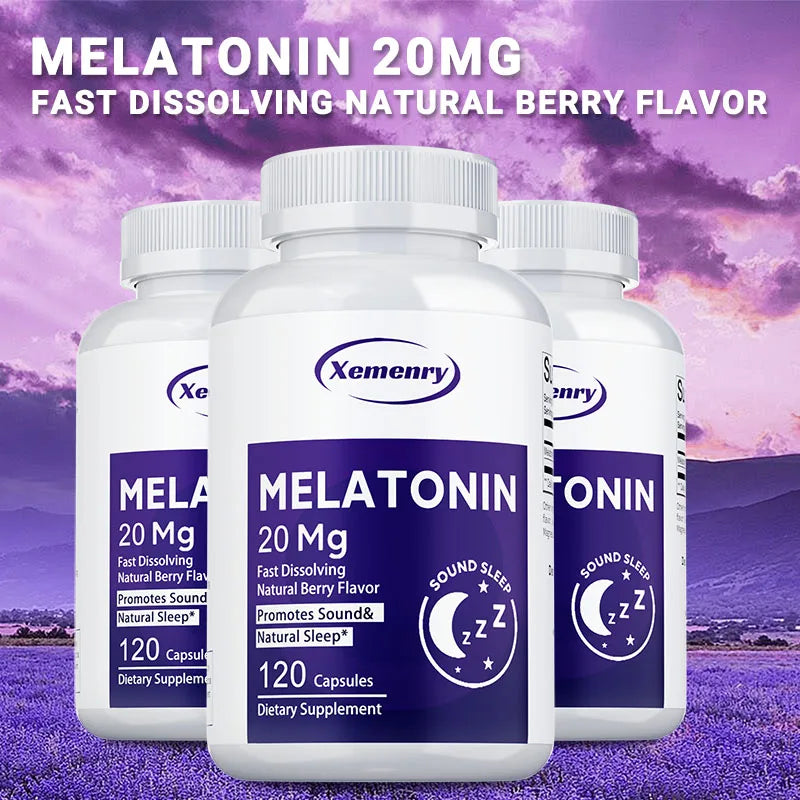 Melatonin Capsules 20mg - Supports Relaxation, Improve Sleep Quality, Promote Deep Sleep, Relieve Stress, and Increase Energy