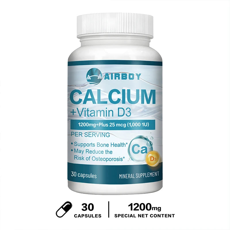 Calcium + Vitamin D3 Capsules - Immune Support, Helps Regulate Calcium Metabolism, and Promotes Healthy Bones, Teeth, and Skin
