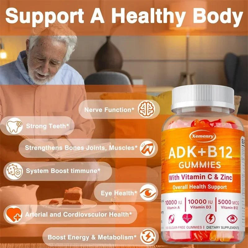 Vitamin D3 K2 + Vitamin B12 Gummies - Strengthen Bones, Promote Brain and Cardiovascular Health, Relieve Joint Pain