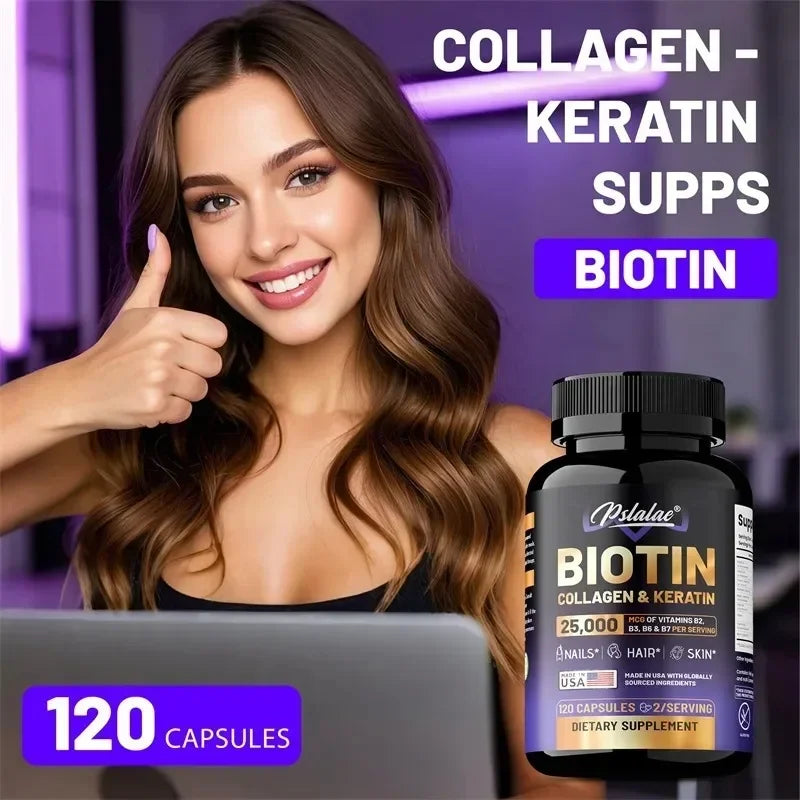 Biotin | Collagen | Keratin Supplement - Moisturize Skin, Promote Nail Growth, Anti-aging, Reduce Gray Hair and Hair Loss