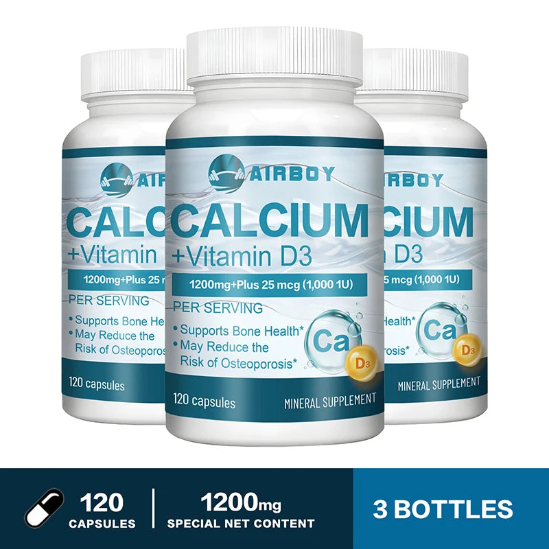 Calcium + Vitamin D3 Capsules - Immune Support, Helps Regulate Calcium Metabolism, and Promotes Healthy Bones, Teeth, and Skin