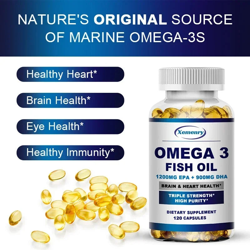 Omega 3 Fish Oil -  Support Brain Nervous System Good for Cardiovascular &amp; Skin Health Antioxidant