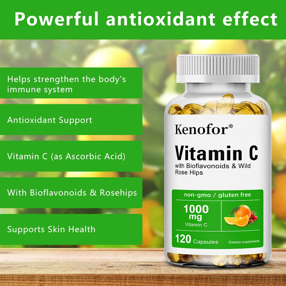 Vitamin C 1000 Mg - with Citrus, Rosehip, Immune Support, Collagen Production, Skin Health, Antioxidant, 120 Capsules