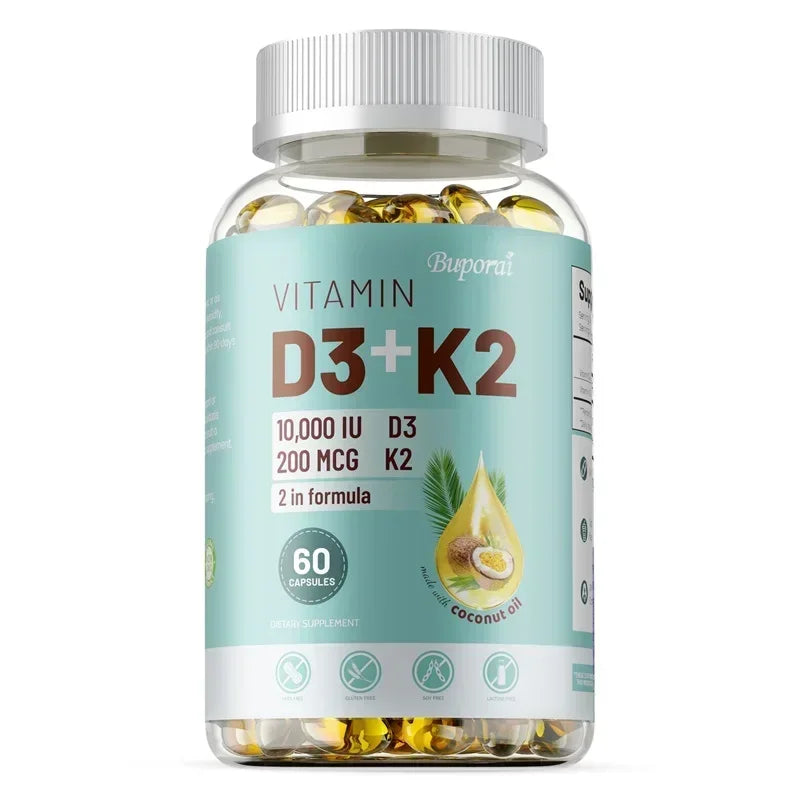 Vitamin D3 + K2 - Supplement for Bones, Heart and Teeth, Promotes Calcium Absorption, Bone Regeneration, Immunity