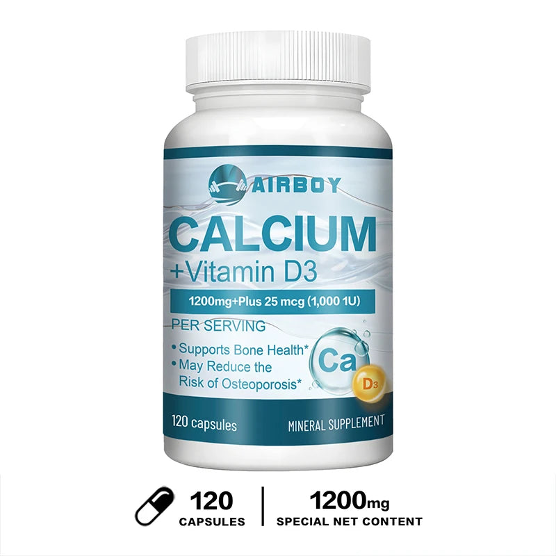 Calcium + Vitamin D3 Capsules - Immune Support, Helps Regulate Calcium Metabolism, and Promotes Healthy Bones, Teeth, and Skin