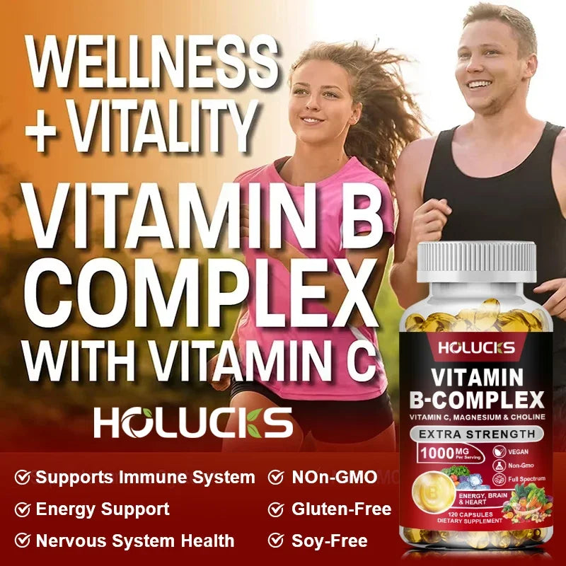 Vitamin B Complex Supplement - (B1, B2, B3, B5, B6, B7, B8, B9, B12 Folic Acid&amp;Biotin) with Vitamin C, Inositol - Energy Healthy
