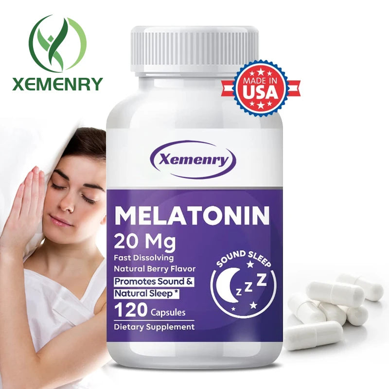 Melatonin Capsules 20mg - Aids Sleep, Improves Sleep Quality, Promotes Deep Sleep, Relieves Stress and Anxiety