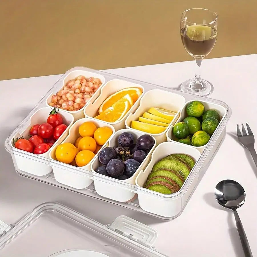 2 Grid/4 Grid /8 Grid Snack Box Container, Portable Travel Charcuterie Board with Lid, Refrigerator Food Storage Box Organizer