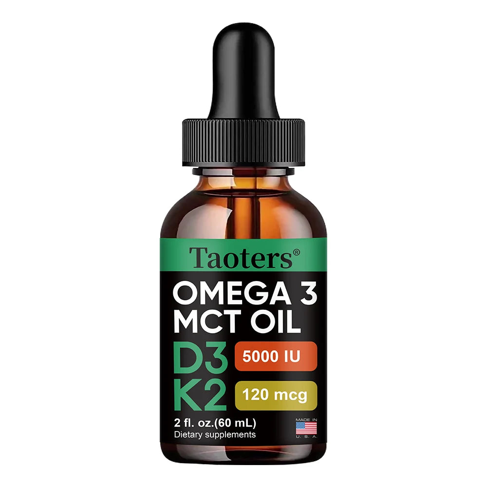Vitamin D3 K2 Drops, Vitamin D Liquid 5000 IU with Omega 3 &amp; MCT Oil,  Non-GMO for Immune Support Dietary Supplement, 60 Ml
