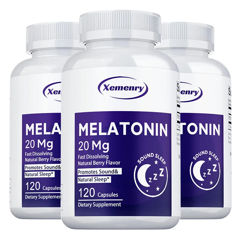 Melatonin Capsules 20mg - Supports Relaxation, Improve Sleep Quality, Promote Deep Sleep, Relieve Stress, and Increase Energy