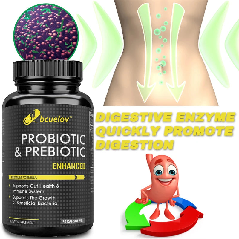 Bcuelov Prebiotics Probiotic Combo - Supports Healthy Digestion &amp; Immune System, Reduces Bloating &amp; Acidity, Weight Loss