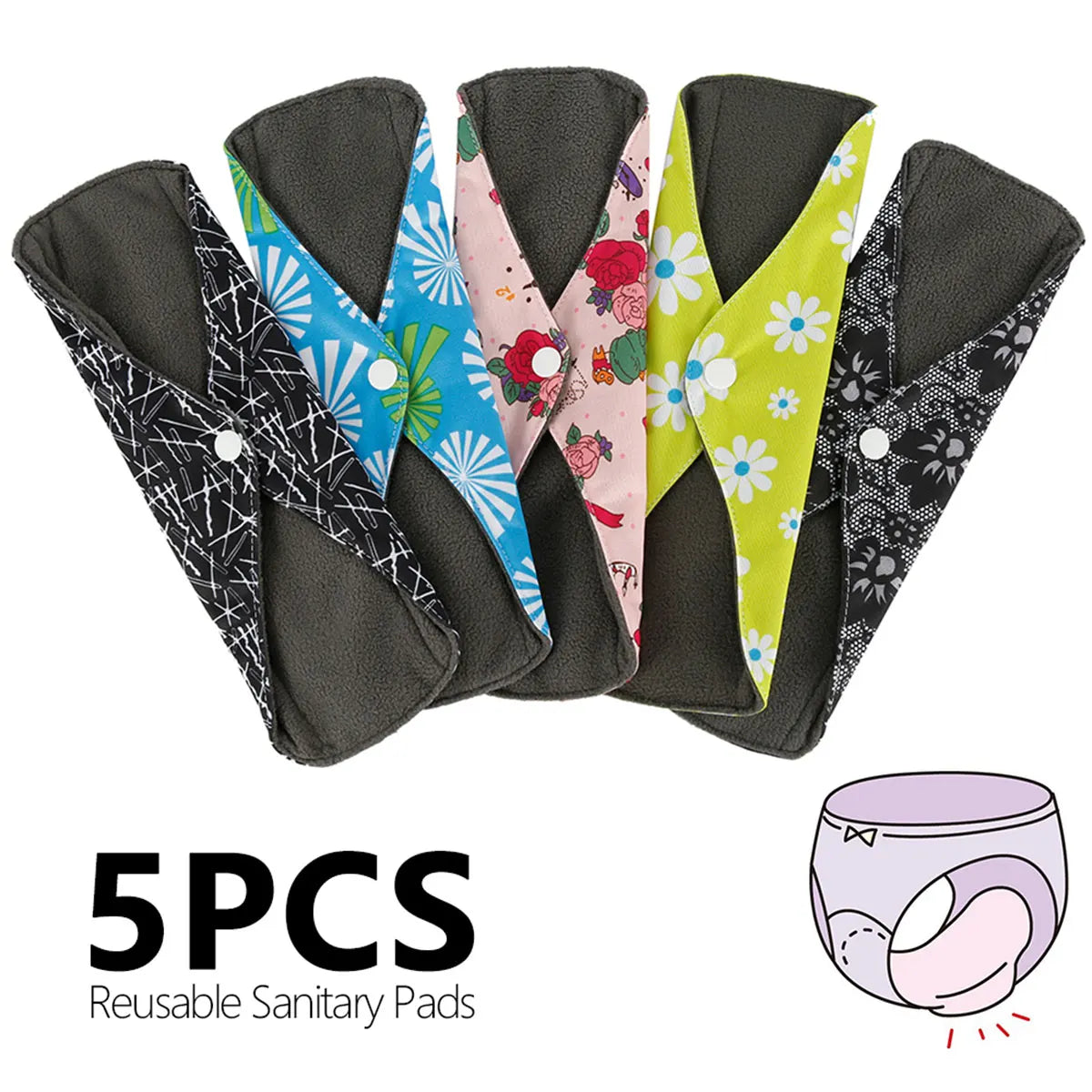 5-16Pcs Women's Reusable Menstrual Pads Absorbent Menstrual Panties  Super-Absorbent Soft and Comfortable Bamboo Sanitary Pads