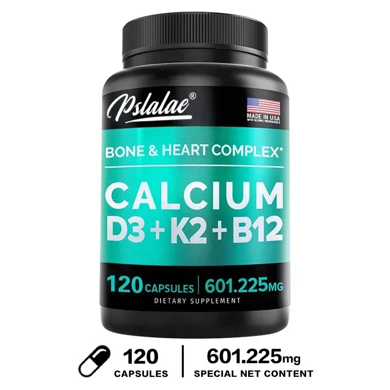 Calcium 600 Mg, Vitamin D3 K2 B12 Supplement - Provides Heart, Bone and Immune Support for Women and Men