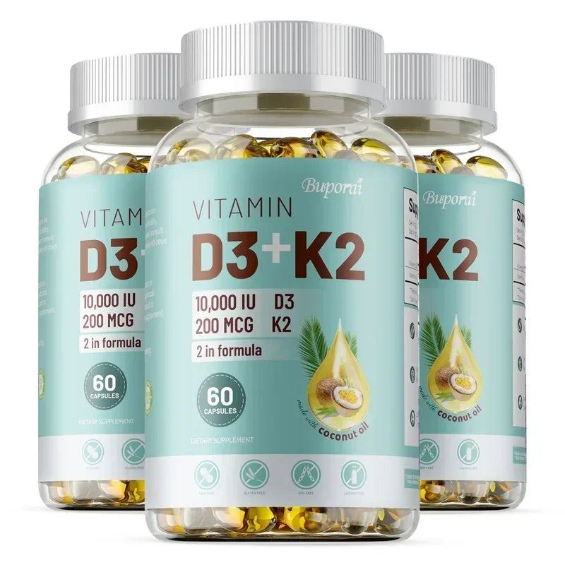 Vitamin D3 + K2 - Supplement for Bones, Heart and Teeth, Promotes Calcium Absorption, Bone Regeneration, Immunity