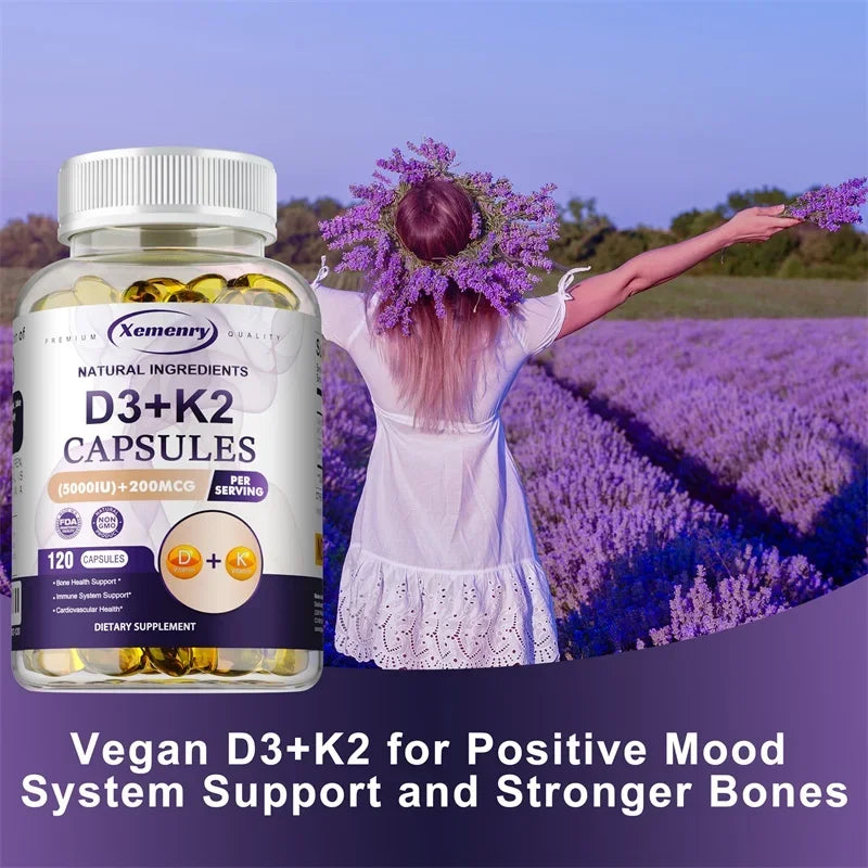 Vitamin D3 + K2(MK7) Supplement - Bone, Joint, Heart, Immune, Teeth and Skin Health Support - Non-GMO Supplement