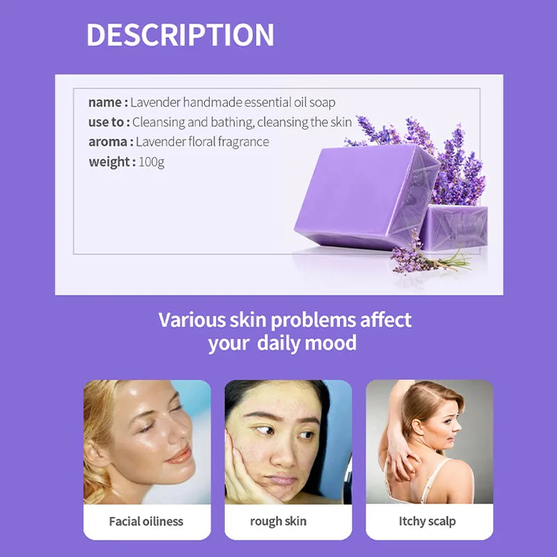 Lavender Handmade Essential Oil Soap Bar,For Body &amp; Face Deep Cleaning,Moisturizing,Brightening,Oil Control,Natural Organic