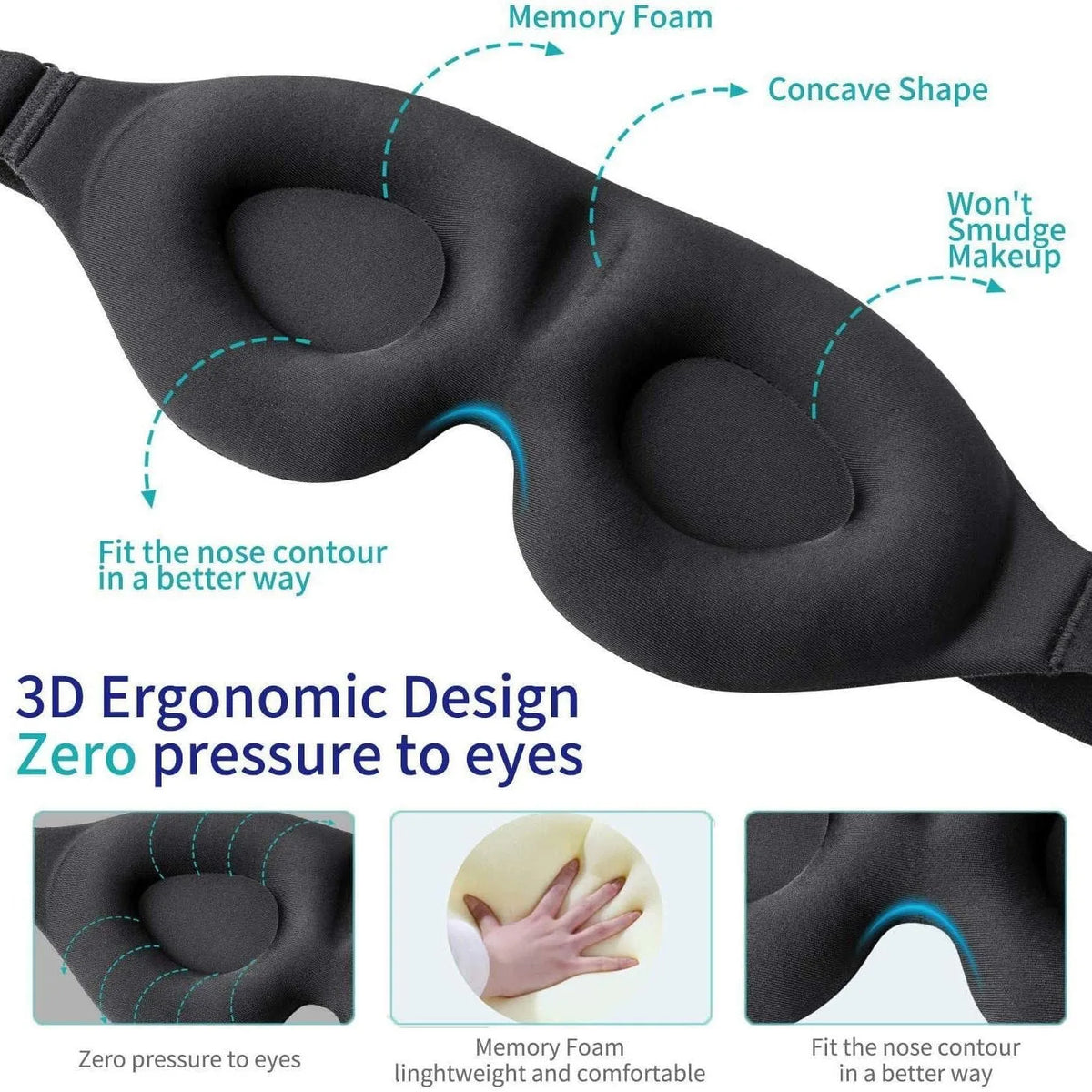 Sleep Mask for Side Sleeper, Complete Light Blocking 3D Sleeping Eye Mask,Mask, Soft Breathable Eye Cove Soft Breathable Eye