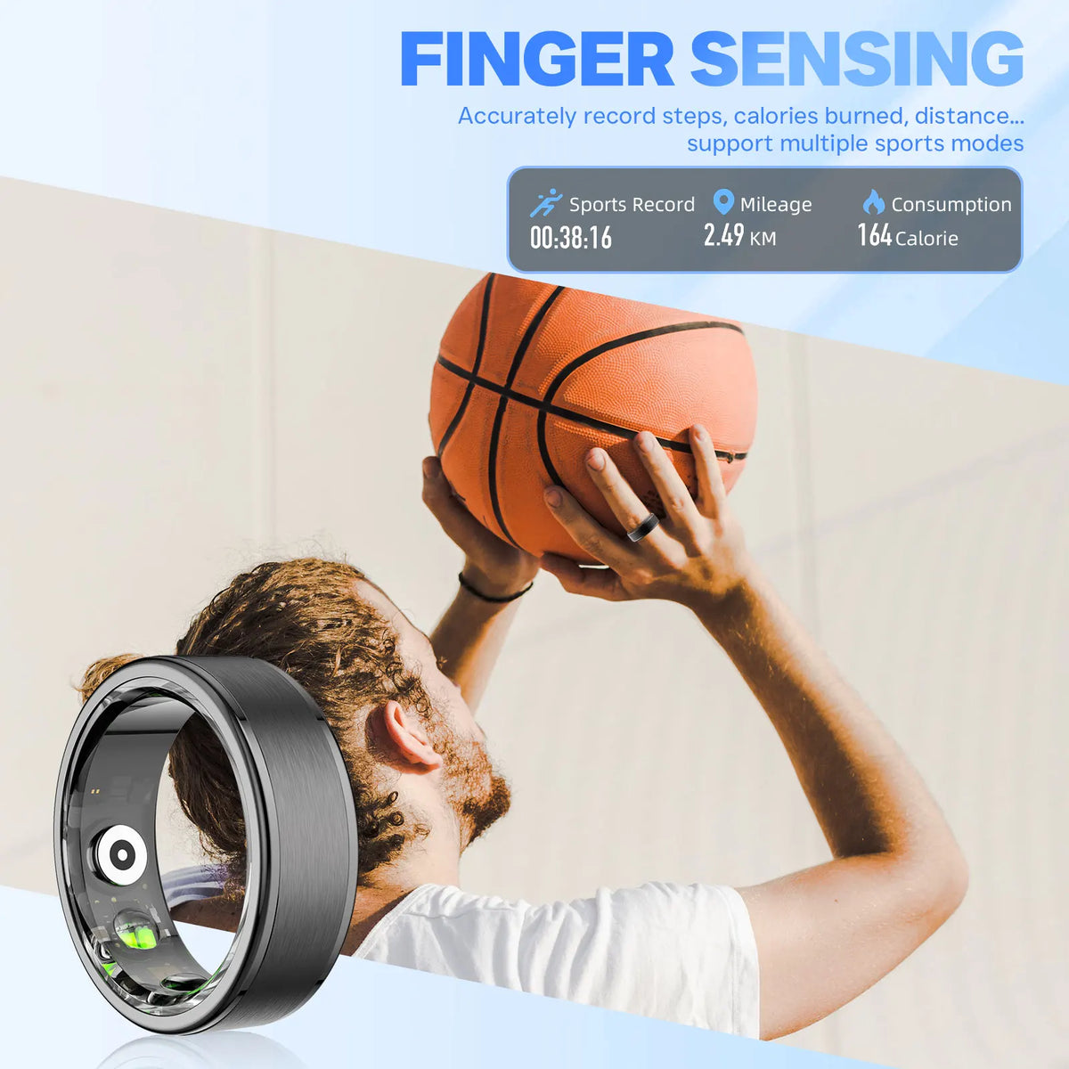 EIGIIS Smart Ring Wearable with Heart Rate/Blood Oxygen/Sleep Monitor 5ATM Waterproof Fitness Ring Health Tracker for Men Women