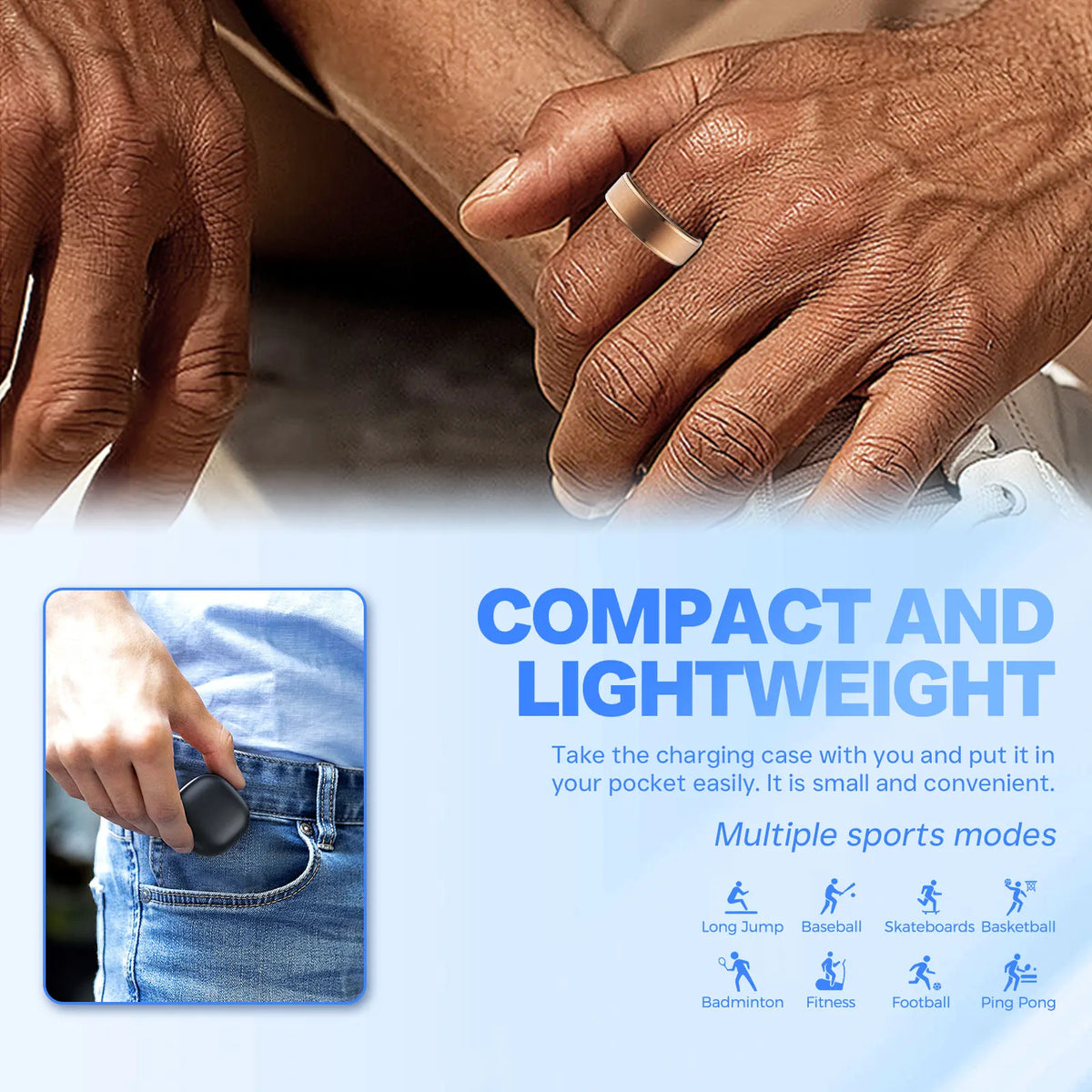 EIGIIS Smart Ring Wearable with Heart Rate/Blood Oxygen/Sleep Monitor 5ATM Waterproof Fitness Ring Health Tracker for Men Women