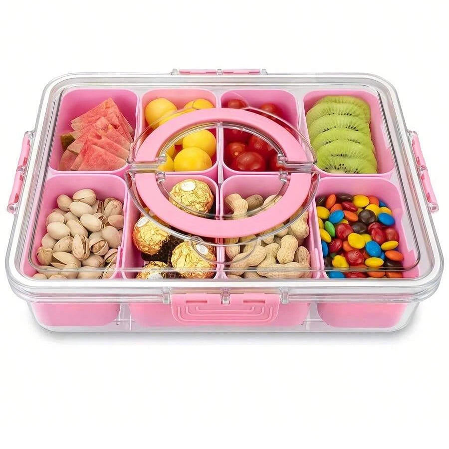 2 Grid/4 Grid /8 Grid Snack Box Container, Portable Travel Charcuterie Board with Lid, Refrigerator Food Storage Box Organizer
