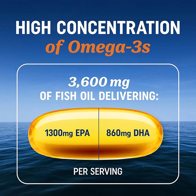 Omega 3 Fish Oil Capsules - Supports Eye and Skin Health, Promotes Brain Function, Improves Immunity, and Is An Antioxidant