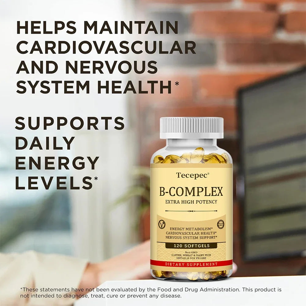 Vitamin B Complex-Contains Vitamins B1, B2, B3, B6, B5, B12 - Replenish Energy, Fight Stress and Enhance Immunity - 120 Capsules