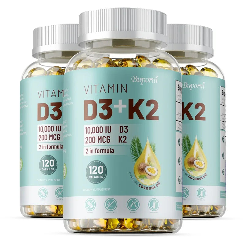 Vitamin D3 + K2 - Supplement for Bones, Heart and Teeth, Promotes Calcium Absorption, Bone Regeneration, Immunity