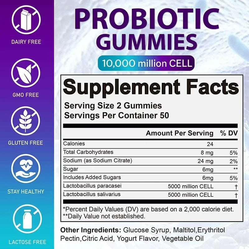 Probiotic Gummies - Promote Intestinal Health, Enhance Immunity, Balance Flora, Relieve Bloating, and Increase Energy Levels