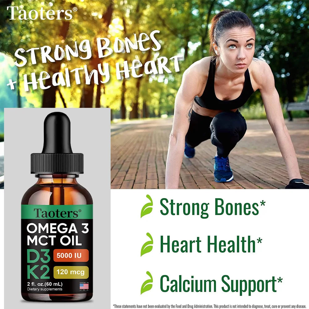 Vitamin D3 K2 Drops, Vitamin D Liquid 5000 IU with Omega 3 &amp; MCT Oil,  Non-GMO for Immune Support Dietary Supplement, 60 Ml