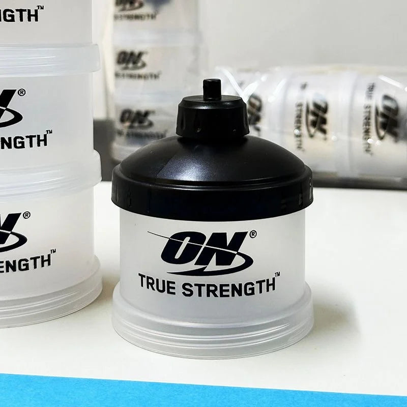 3 Tier Portable Protein Powder Box Fitness Supplement Bottle Funnel Powder Box Handle Layered Storage Pill Box Snack Jar