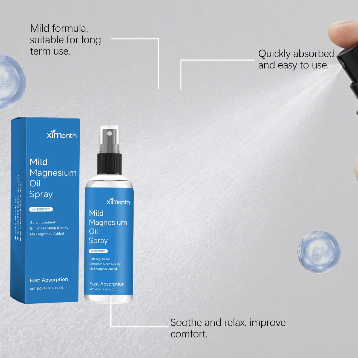 Organic Magnesium Oil Spray Promote Calm Better Sleep Relaxation Nourishing Smoothing Soften Relieve Muscle Body Care Best Gifts