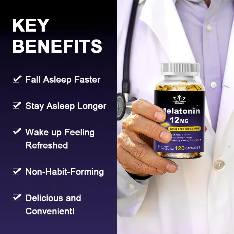Melatonin Capsules - Relieve Insomnia, Help Improve Sleep Quality, Reduce Waking Time, Help Deep Sleep Beauty Healthy Food