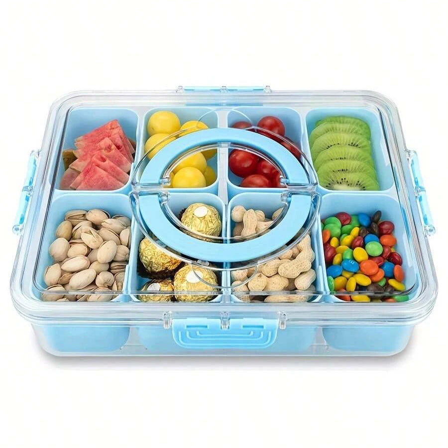 2 Grid/4 Grid /8 Grid Snack Box Container, Portable Travel Charcuterie Board with Lid, Refrigerator Food Storage Box Organizer