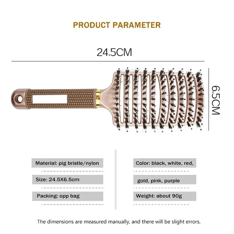 Hair Brush Scalp Massage Comb Hairbrush Boar Bristle Nylon Women Wet Curly Detangle Hair Brush Salon Hairdressing Styling Tool