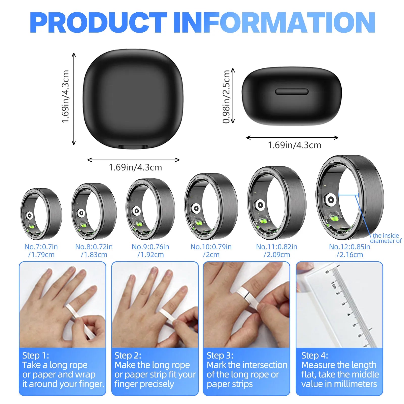 EIGIIS Smart Ring Wearable with Heart Rate/Blood Oxygen/Sleep Monitor 5ATM Waterproof Fitness Ring Health Tracker for Men Women