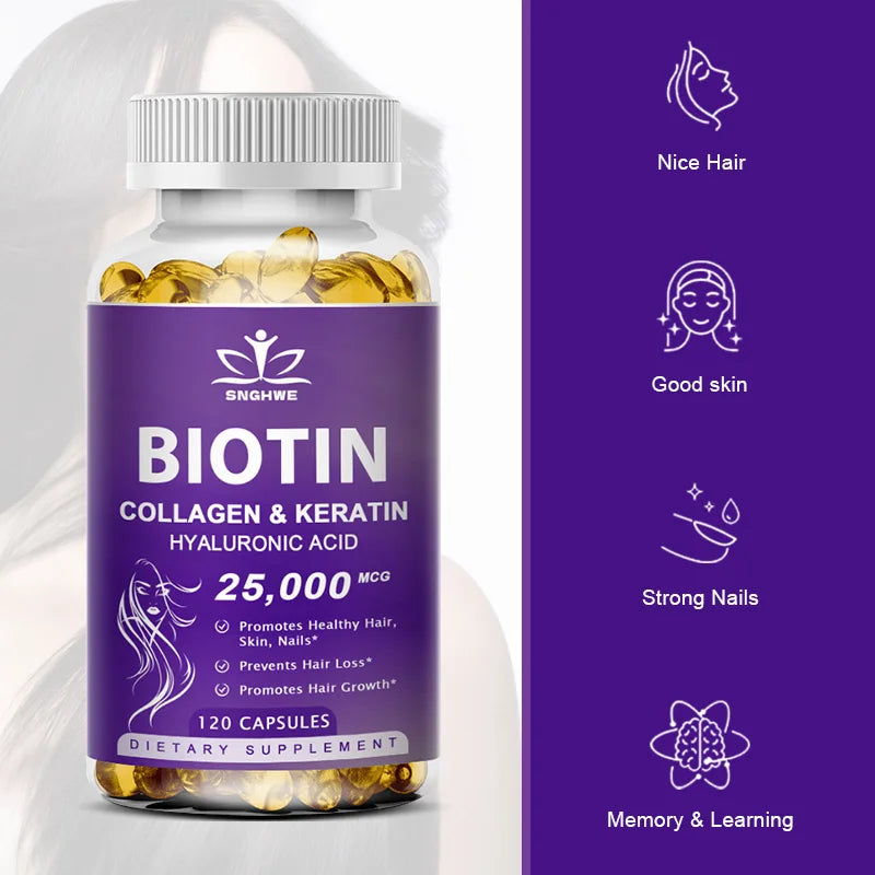 Collagen Biotin Supplement with Hyalurin&amp;Keratin-Vitamins for Hair Growth- Women &amp; Men-B1B2 B3B6B12 -Nails&amp;Skin-Multi-Vitamins