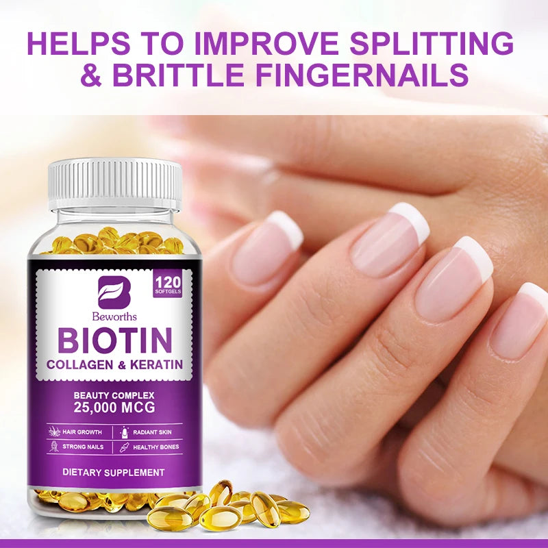 BEWORTHS Collagen and Biotin Capsules Biotin for Hair Growth Healthy Nails &amp;Skin Hair Farming Supplement Beauty Health Skin Care