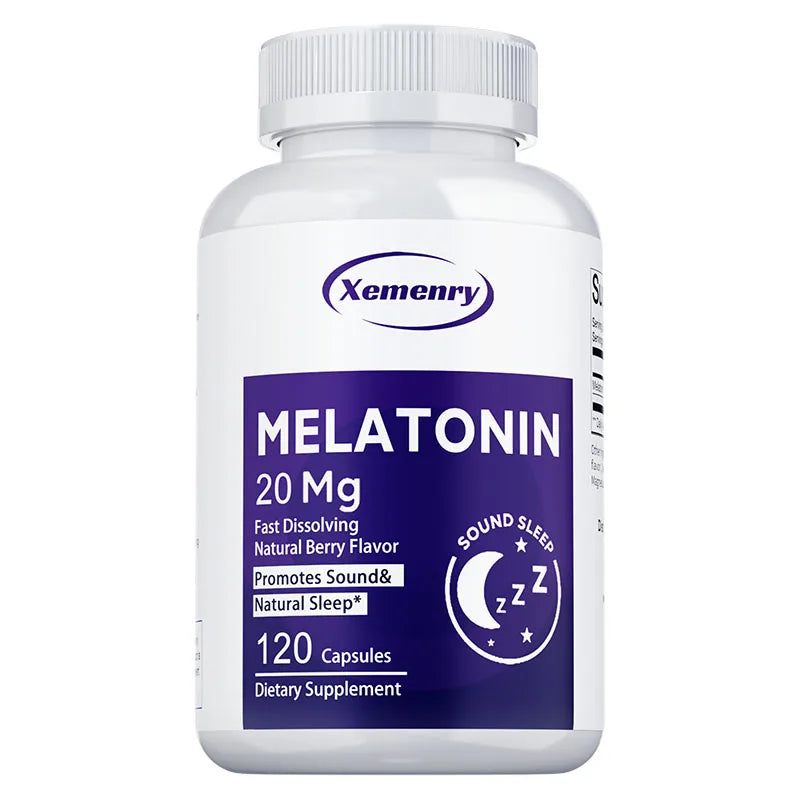 Melatonin Capsules 20mg - Supports Relaxation, Improve Sleep Quality, Promote Deep Sleep, Relieve Stress, and Increase Energy